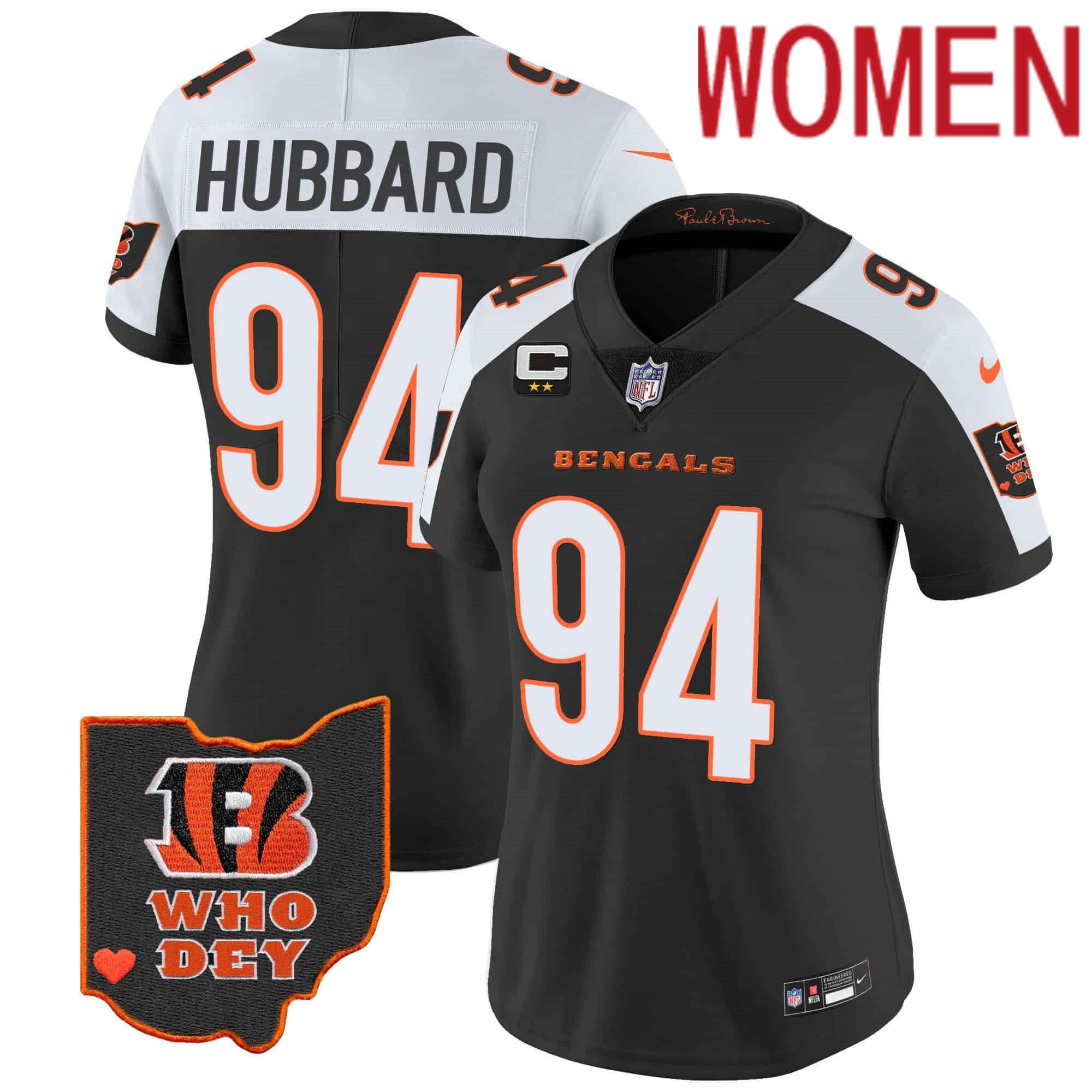 Women Cincinnati Bengals #94 Hubbard Black 2024 Nike Patch Vapor Limited NFL Jersey